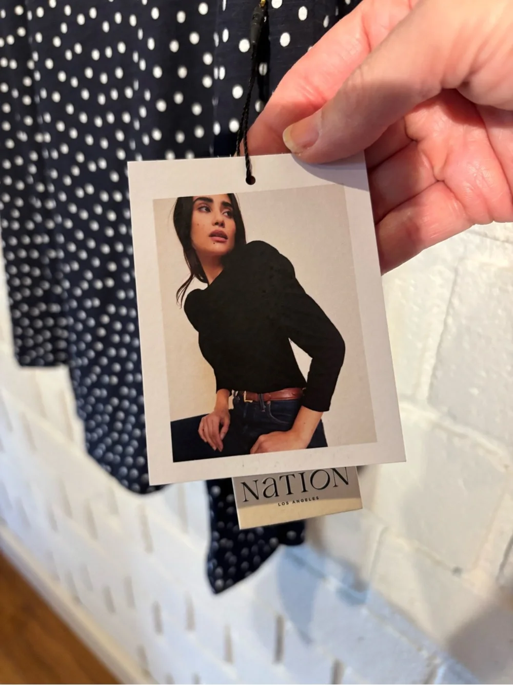 Anthropologie Navy and White Polka Dot Puff Sleeve Blouse